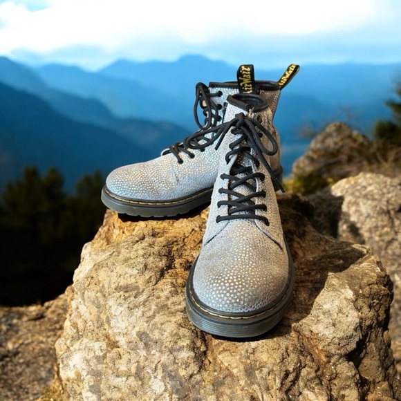 Dr. Martens Junior Pascal 1460 Iridescent Gray Suede LeatherCombat Boots - Picture 6 of 9